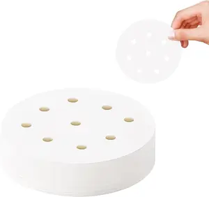 400-Count 4-Inch Mini Perforated Parchment Paper Sheets, Disposable Bamboo Steamer Liners for Dumplings, Buns, Dim Sum, Air Fryer & Microwave Safe, Non-Stick Food-Grade Cooking Sheets