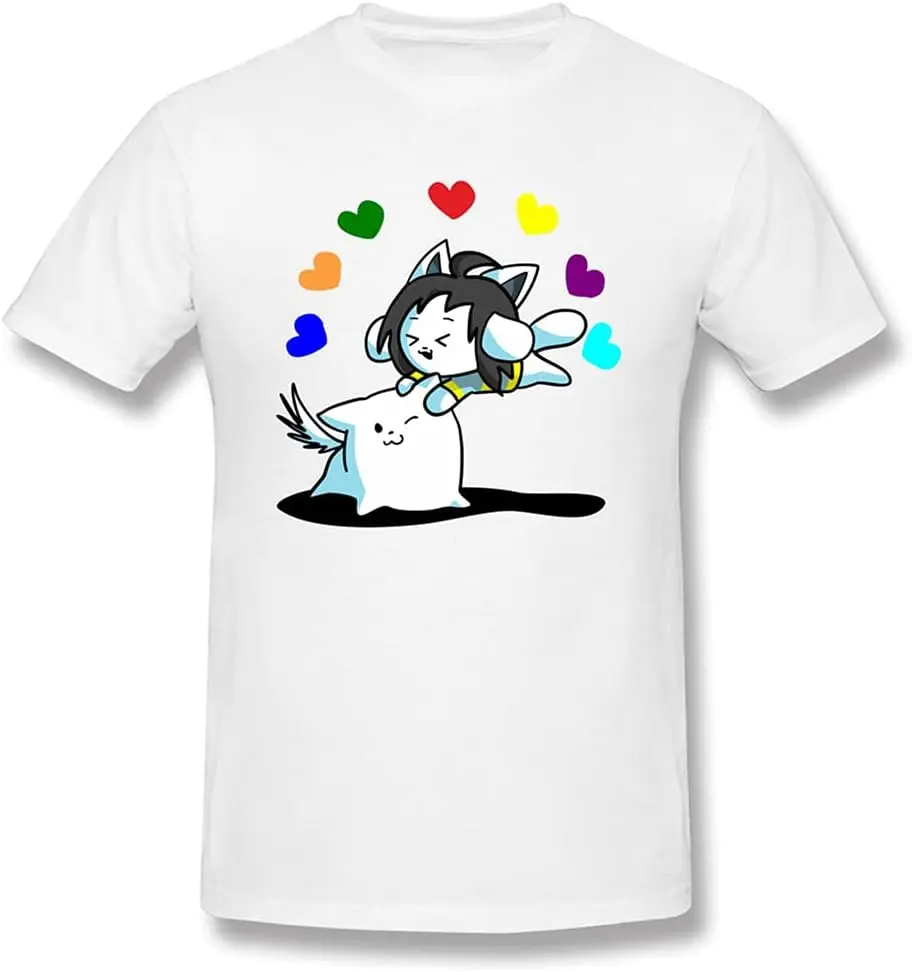 Custom Undertale Temmie Filled with Determination Heart Cotton T-Shirt Tees Short Sleeve Top Tee