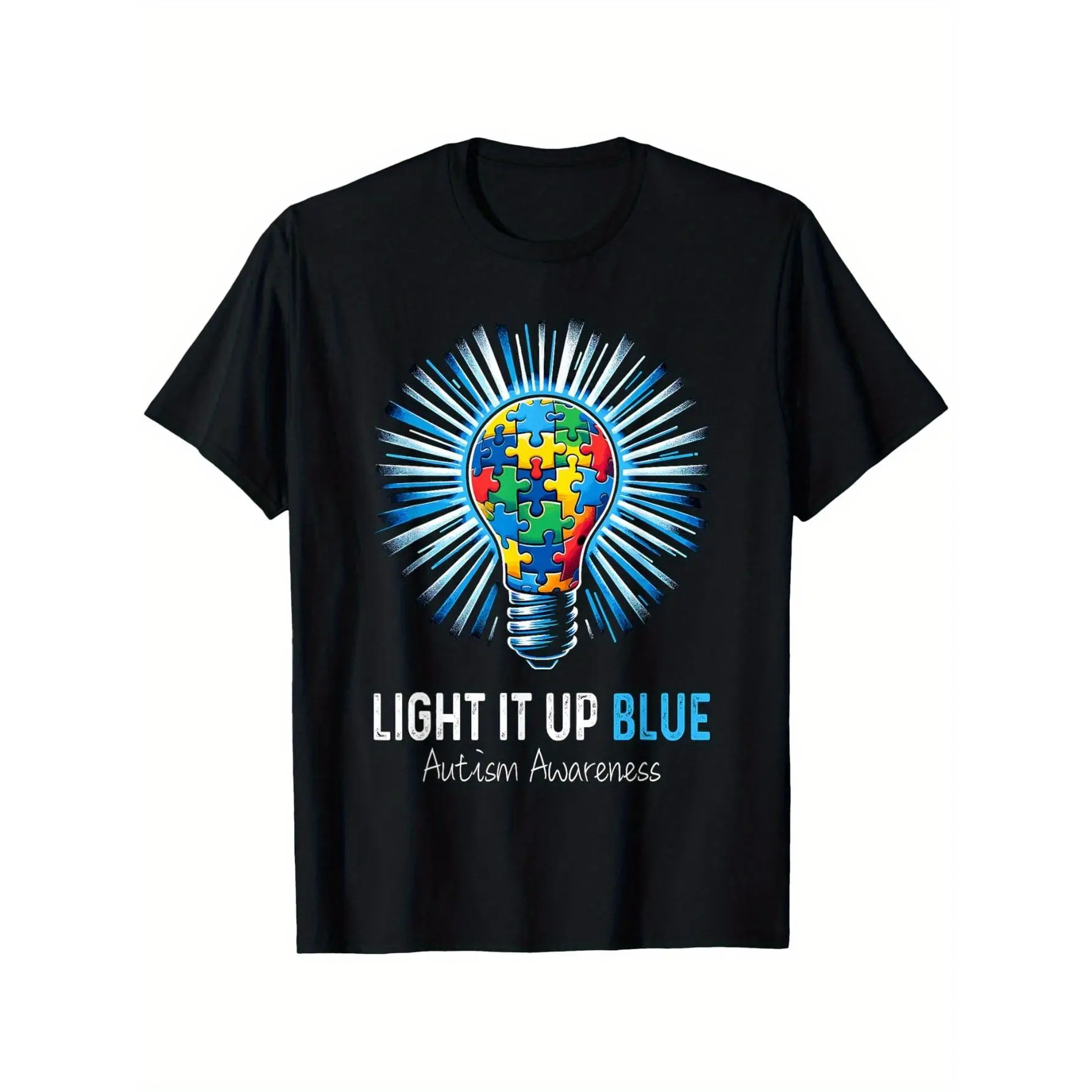 Autism Awareness Light Bulb Light it up Blue T-Shirt  Cotton