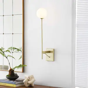 Modway Riva White Globe Wall Sconce in Satin Brass