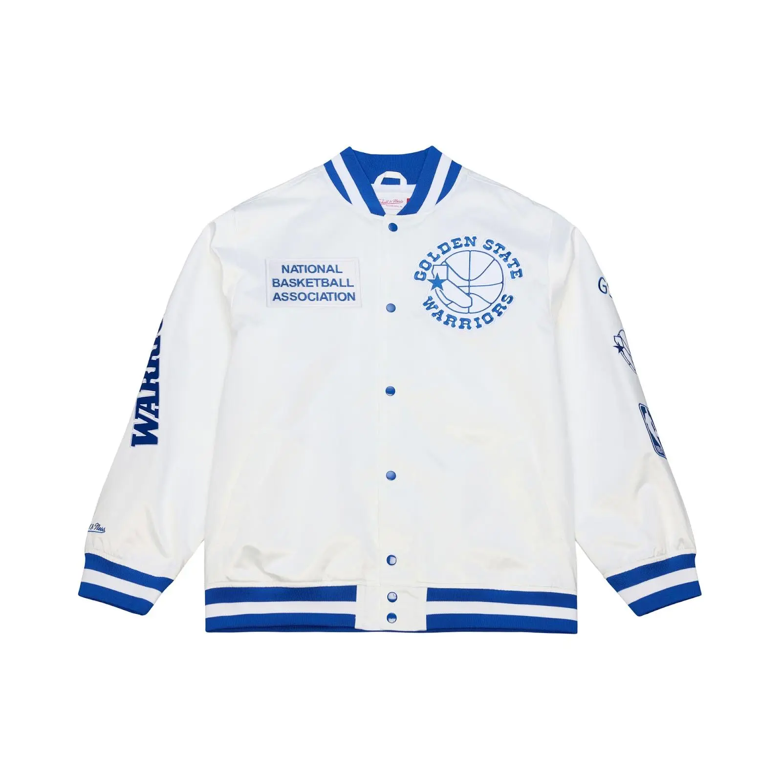 Golden State Warriors Arctic White Lightweight Satin Full-Snap Jacket NBA Throwback Outerwear Vintage Fan Gear Mitchell & Ness
