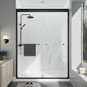 KPUY Frameless Shower Door, 49-54" W x 76" H Double Sliding Glass Shower Door, 1/4" (6mm) Thick Tempered Clear Glass with Explosion-Proof Film Nano Coating, Matte Black
