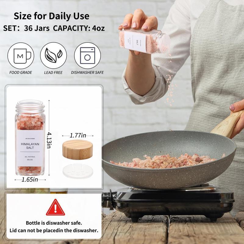 24Pcs Glass Spice Jars with Bamboo Lids & Labels, Airtight Seasoning Containers Set, Kitchen Spice Organizer for Herbs, Salt, Pepper & Seasoning Storage