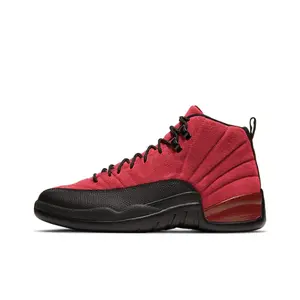 Black and Red Reverse High-Top Retro Basketball Shoes with Suede and Pebbled Leather Upper