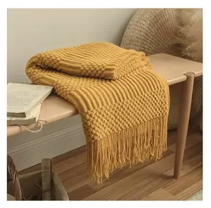Mustard Yellow Cozy Knitted Textured Blanket Throw big  blanket