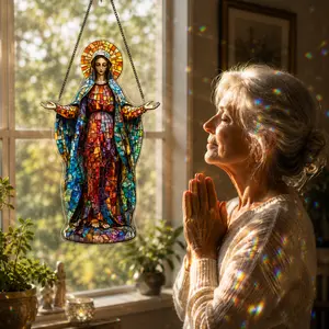 Virgin Mary Acrylic Suncatcher, Catholic Window Hanging Decor, Blessed Mother Gift for Mom, Religious Home Decor, Christian Sun Catcher, Virgin Mary Gift, Mother Mary Suncatcher, Our Lady of Grace Acrylic Suncatcher