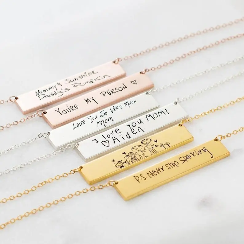 AS256 Personalized Custom Handwritten Pendant Stainless Steel Strip Necklace Mother's Day Gift Holiday Birthday Anniversary Gift