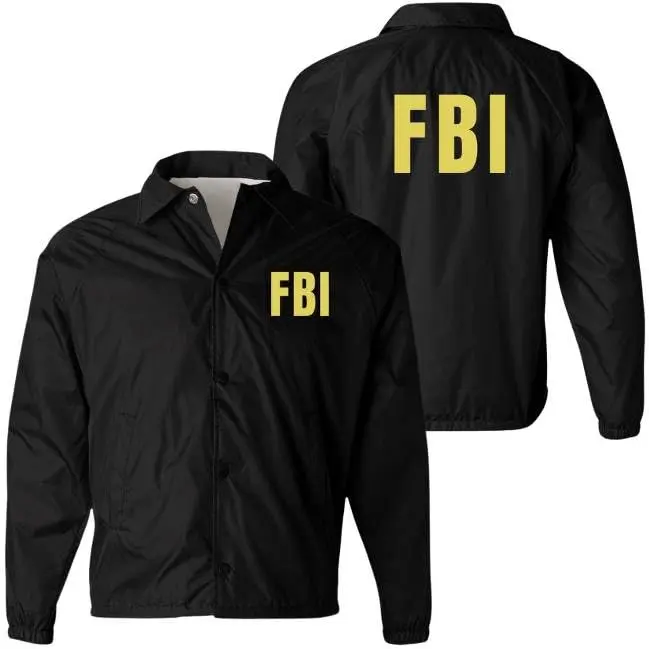 Men's Classic Guard Style Lightweight FBI Jacket - Waterproof, Windbreaker, Raglan Sleeves, Bold Print, Brushed Tricot, Elastic Cuffs, Burt Macklin Andy Parks Halloween Costume Top