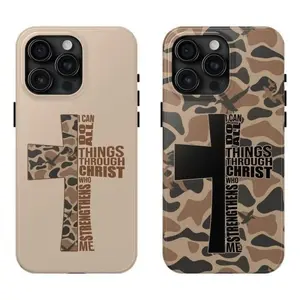 Couple Camouflage God Phone Case, I Can Do All Things Through Christ Christian Matching Cover, Valentine Gift for BF GF, iPhone Samsung