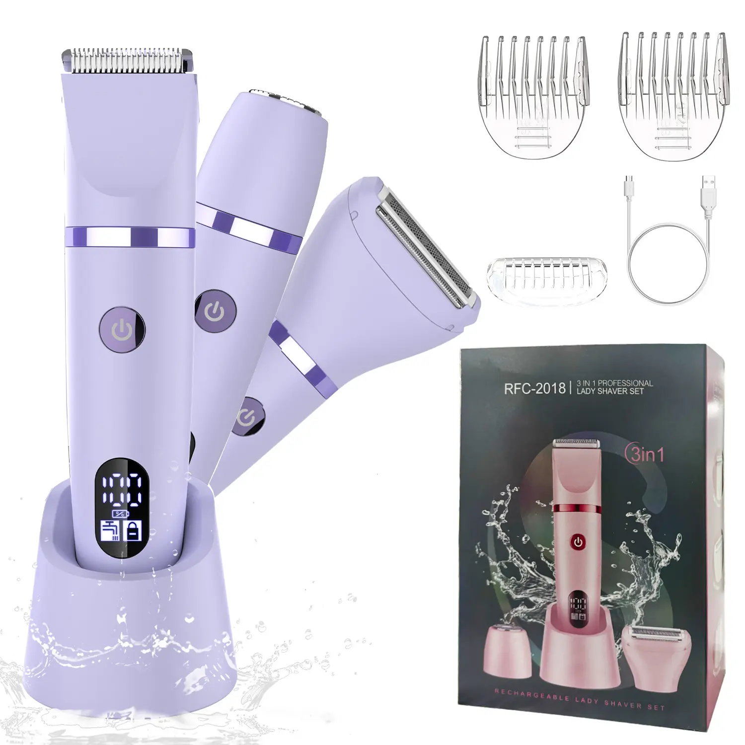 Bikini Trimmer, Bikini Shaver, Electric Razors for Women, Rechargeable Pubic Body Hair Trimmer, Electric Facial Hair Trimmer for Legs Body Hair, 3 in 1 Hair Removal Tools, Cordless Hair Trimmer, IPX7 Waterproof, Gifts for Women