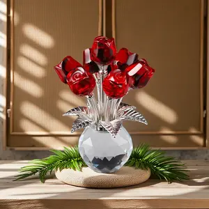 Crystal Glass Rose Bouquet, Faux Rose Bouquet, Multicolor Artificial Flowers with Gem Decorations, Anniversary Gift, Home Decoration, Valentine's Day Present