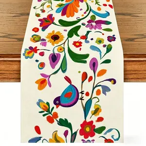Floral Tablecloth for Rectangular Tables, Durable Linen with Vivid Floral and Bird Patterns, Ideal for Dining, Parties, Festive Decorations