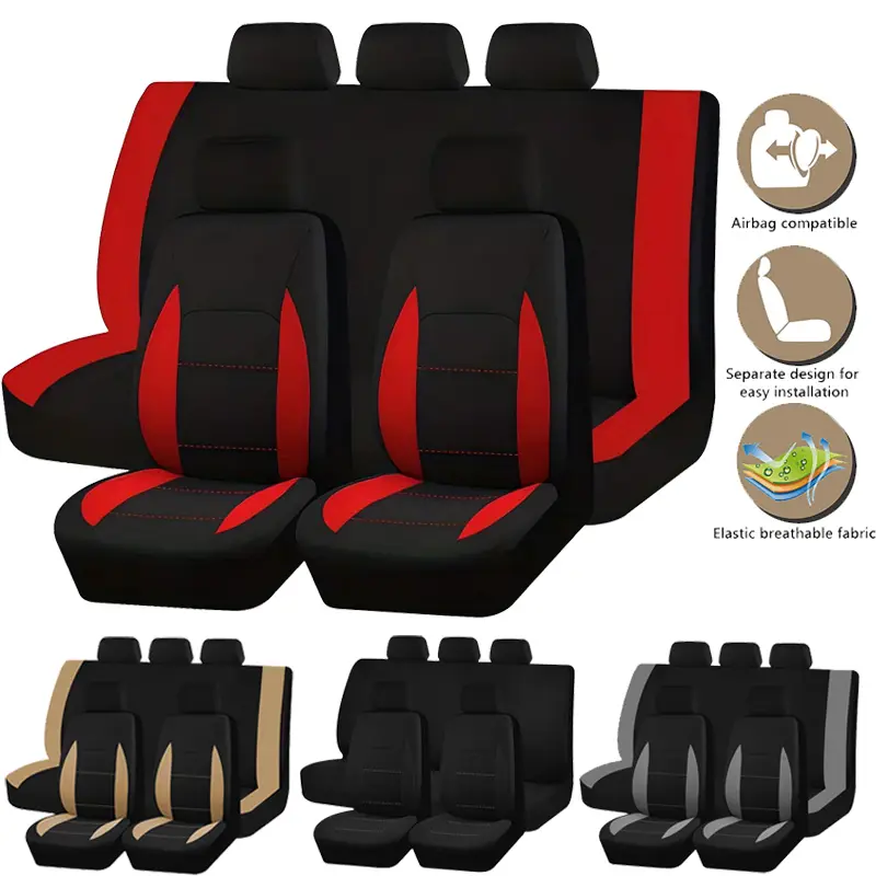 Polyster Car Seat Covers Full Set Protectors Breathable airbag Compatible for 5 Seats , Rear Bench Easy to Install, Universal Fit for Auto Sedan Truck