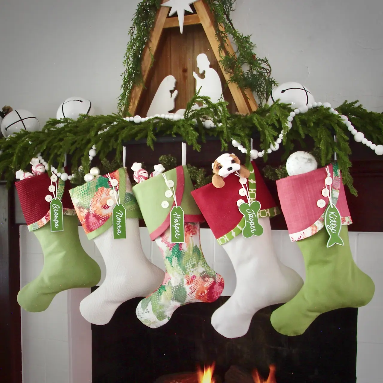 Handmade Christmas Stockings: Pink & Green Fresh Tropical Christmas Holiday Decor #1