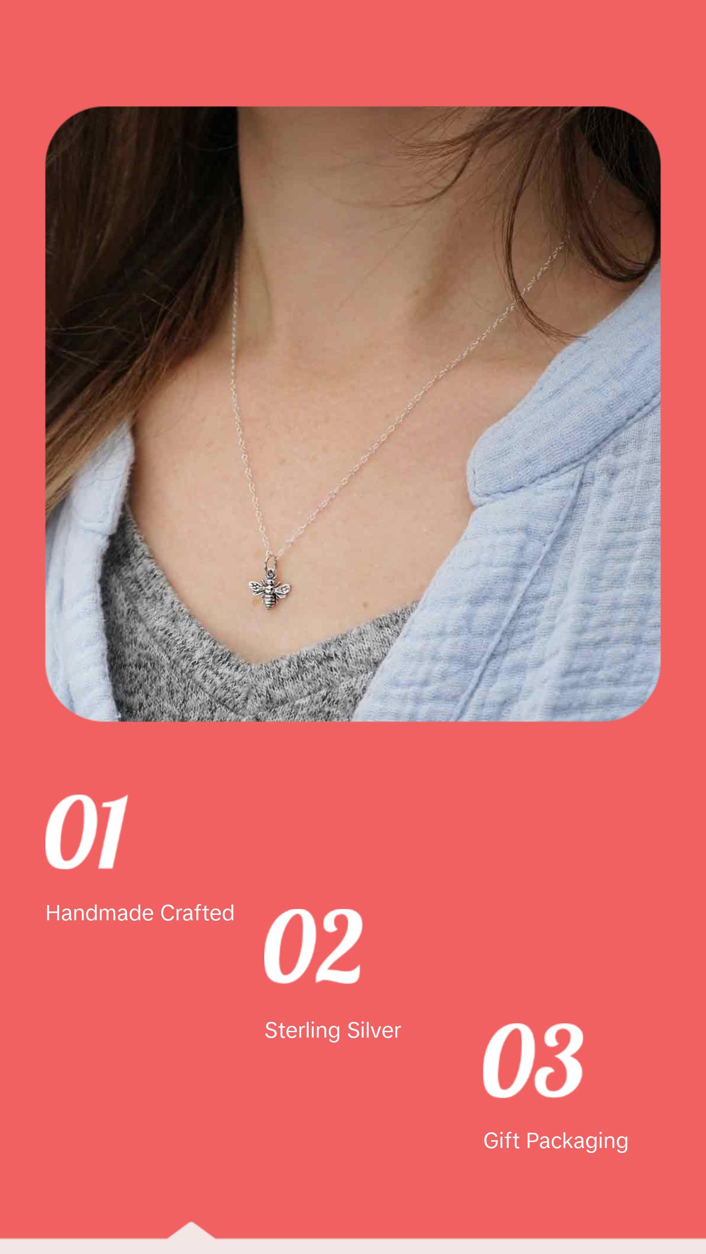 3D Bumblebee Charm Sterling Silver Necklace - Bee Pendant