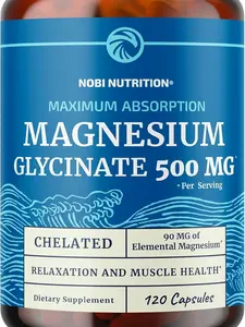 Magnesium Glycinate 500mg | High Absorption | Chelated for Muscle Relaxation, Bones, Heart, Nerve, Sleep & Calm Support for Women & Men | Magnesium Chelate Supplement & Bisglycinate Complex | 120ct