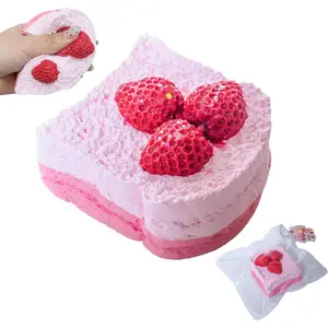Strawberry Cake Taba Squishy Toy, Kawaii Pink Fidget Slow Rising Squeeze Stress Relief Premium Silicone Handmade with Decorative Strawberries Gift for Adults(Wenqing Strong)