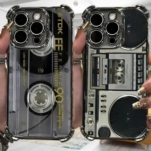 Retro Cassette Pattern Soft Silicone Phone Case for iPhone 17 16 15 14 13 12 11 Pro Max Pro Plus Air & Samsung Galaxy S26 S25 S24 S23 S22 S21 Edge Ultra Plus FE, Clear TPU Shockproof Protective Cover, Ideal Gift for Birthday, Thanksgiving, Christmas & Hal