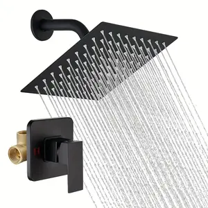 8-Inch Square Matte Black Shower Head System with Spray Temperature Control & Foam Mode Wall-Mounted Faucet Set for Modern Bathrooms Single-Function Decorative Stylish Durable