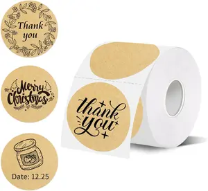 Thermal Labels,2 Inch Kraft Paper Color Round Thermal Printer Stickers,Self-Adhesive Round Direct Thermal Labels,Thermal Stickers for DIY Logo Design,Name Tag (500/Roll