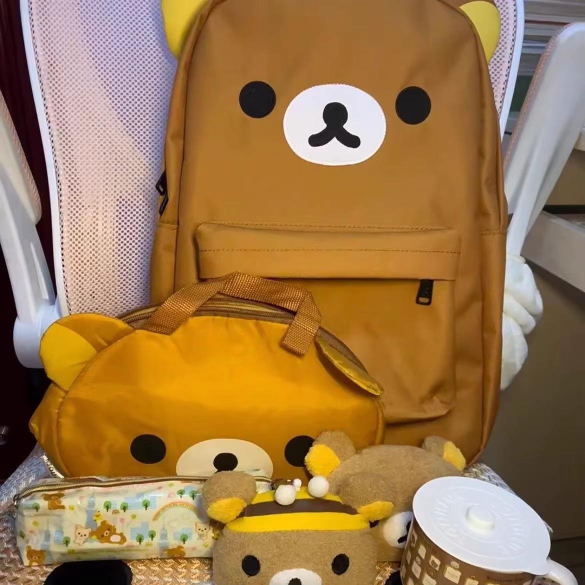 Hot Cute Bear Rilakkumas Backpack Large Capacity Anime Cartoon Backpack Stylish Student School Bag Nylon Shoulder Bags Schoolbag
