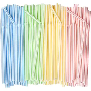 400 Pack 7.75" High Flexible Plastic Disposable Drinking Straws-Striped Assorted Colors