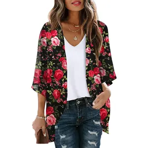 Dyegold Women'S Beach Kimono Coverup Sheer Chiffon