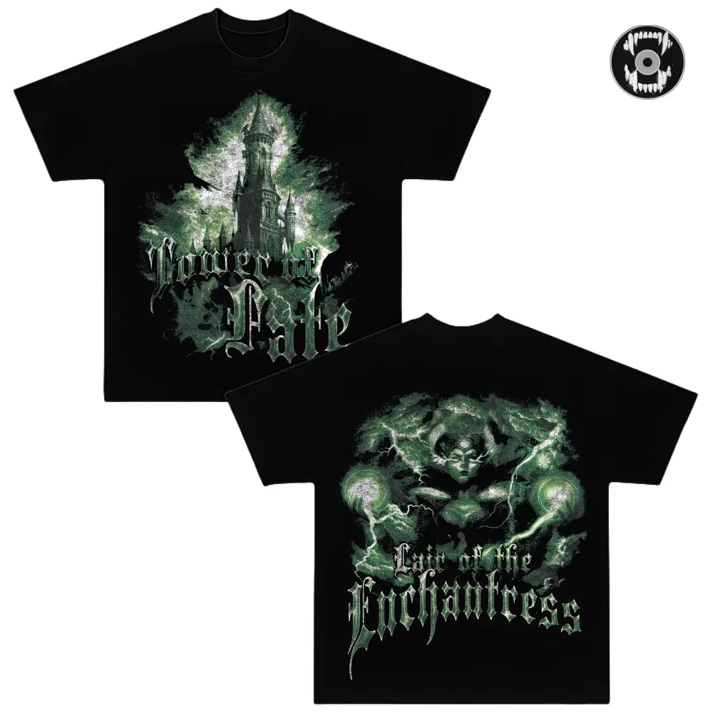 Hogwarts Fate Heir Of The Enchantress Double Sided Graphic Tee, Dark Wizard Castle T-Shirt, Gothic Magic Fantasy Fan Merch, Heavyweight Cotton Oversized Streetwear, Retro Witchcraft Gift Tee
