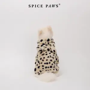 Dog Hoodies Coats, Brown Leopard Pet Clothes for Small Medium Dogs Cats, Cute Dog Sweater Cat Jacket Outfit with Bear Ear Design Hood, Winter Warm Fleece Thick Pullover for Chihuahua Yorkie Pomeranian, Cozy Indoor Outdoor Cold Weather Pet Apparel