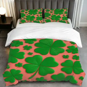 3PCS Duvet Cover Set, 1 Duvet+2 Pillowcases(Without filler), Shamrock Green Lucky Clover theme, St. Patrick's Day bedding set, vibrant fresh nature decor Suitable for decoration bedroom living room guest room dorm.