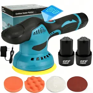 8-Speed Cordless Car Buffer Polisher Kit 12V Rechargeable Battery Powered Orbital Polisher for Auto Detailing