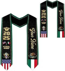Custom Mexico Graduation Stole 2025, Personalized Mexican American Flag Graduation Sash, Mexican Graduation Scarf