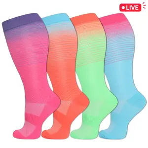ISUNIE Plus Size Compression Socks 4 Pairs for Men & Women, 15–20 mmHg Wide Calf Below-Knee Socks with Arch Support, All-Day Comfort for Walking, Work, Travel, Hiking & Daily Wear Mid-Year Limited-Time Deal,Mid-Year Limited-Time Deal