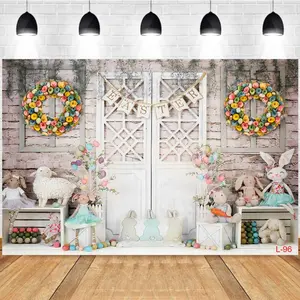 Photography Background Spring Easter Bunny Wreath Easter Eggs Floral Wedding Birthday Party Decor Backdrop Photo Studio