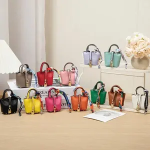 Mini Vegetable Basket Bag Charm Keychain, Premium Leather with Colorful Strap, Cute Key Ring, Bag Pendant & Home Decor Ornament