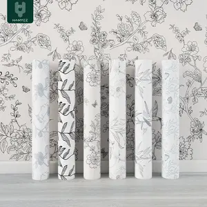 1 Piece Thickened Sketch Style Floral & Botanical Self-Adhesive PVC Wallpaper | Waterproof Ink Painting Wall Covering, 44cm*500cm (17.32in*196.85in)