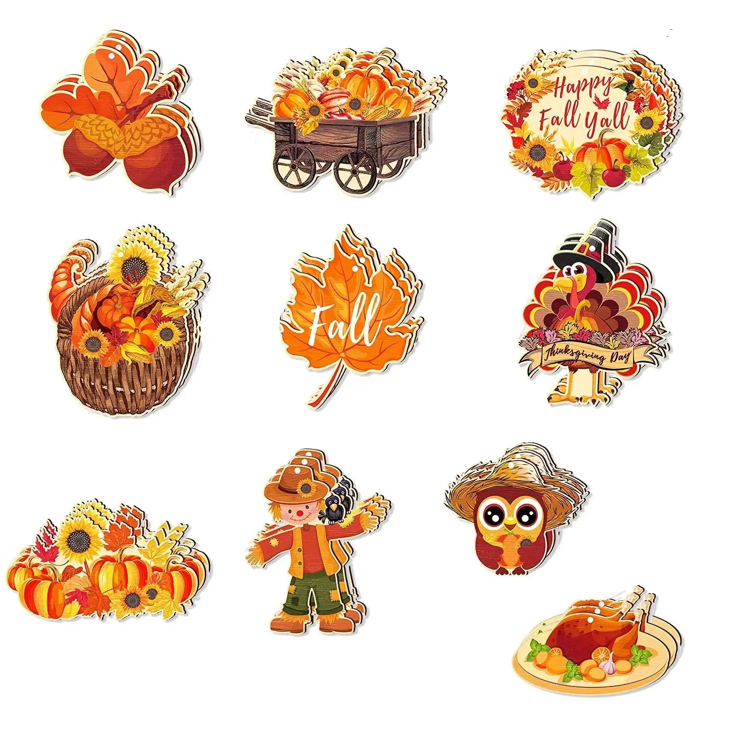 Thanksgiving Themed Wooden Hanging Decor, 30pcs/set Cute Cartoon Pumpkin & Turkey & Maple Leaf & Truck Design Hanging Ornament, Home Decor