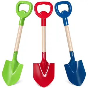 3 Pcs Beach Shovel Toy for Kids Digging 16" Long Metal Sand Shovel Sandbox,Sturdy Wooden Handle Metal Spade for Boy Girl, Travel Beach Toy Summer Fun Birthday