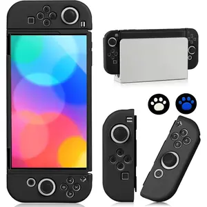 OLED Case for   OLED Model, Dockable Cover Soft TPU Protector Case for  OLED Grips & Console and Accessories with 2 count Thumb Caps, Black