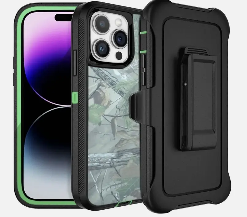 Green-Tree Rugged Shockproof Defender Case Cover for iPhone 13 / 13 Pro / 13 Pro Max / with Belt clip