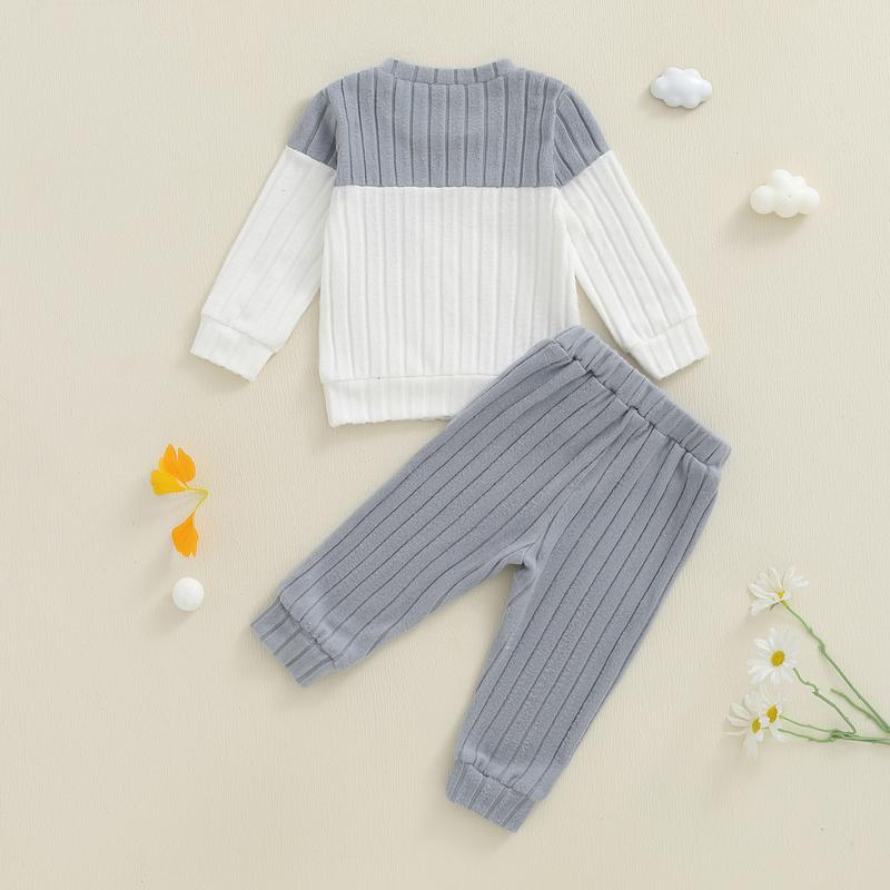 Toddler Baby Boys Clothing Set Fashionable Plush Long Sleeve Pullover with Solid Color Pants 2 Pcs Winter Outfits
