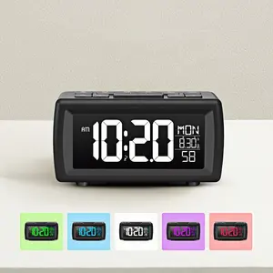 FM Radio Digital Multifunctional Alarm Clock with 7 Light Color Changing Date Week Snooze Table Clock 5 Levels Brightness Adjustment 12/24H DST LED Clock