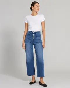 JRH Women's High-Waisted Pockets Baggy Wide Leg Jeans Fitted Stretch Denim All-Season Capri Pants, Women's Clothing, summerwins, summeroutfits, vacationoutfits, beachoutfits Womenswear Bottom Trouser Streetwear Wideleg Basic Minimalist