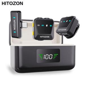 hitozon wireless lavalier microphone, rechargeable wireless microphone set with charging case for smartphone, lapel clip on mic for video & audio recording, teaching, wireless mic receiver, live podcast equipment