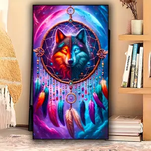 1PC Dreamcatcher Wolf 5D DIY Diamond Painting Kit for Adults Full Round Drill Diamond Mosiac Embroidery Art, Craft Supplies & Tools For Home Decor 40X70CM(16X28 inch)