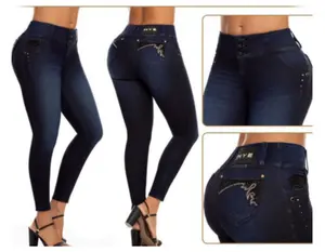 Stretch Jeans High Waisted with Gold Bronze on Back Pocket