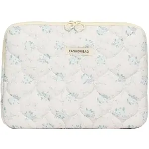 Fairycore Laptop Case for Women Floral Carrying Tablet Bag Cover Puffy Quilted Computer Liner Bag 11-15.6 Inch (11 Inch,White)