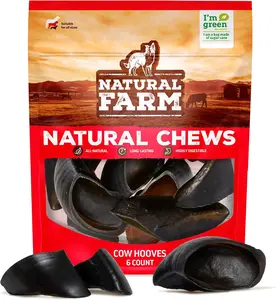 Natural Farm Grass-Fed Hormone-Free Beef Cow Hooves Dog Treats - 6-Pack Multi-Pack, Long-Lasting High-Value Treat, Boosts Mental Stimulation & Energy Release, Supports Dental Hygiene for Plaque Buildup & Fresh Breath (Medium Chewers)