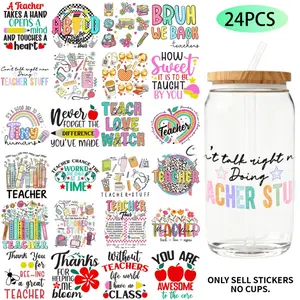 24PCS/Set Spanish Teacher Themed UV DTF 16OZ DIY Transfer Paper Set, Customizable Stickers, Used For 16oz Water Bottles Glass Bottles Laptops Home Decor High Viscosity Transfer Paper Easy To Peel off High-Definition Printing Crafts Great Gifts