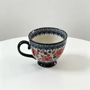 Hand-Painted Bohemian Floral Ceramic Mug, Ceramic Drinkware, Ceramic Cups, Microwave Safe, Reusable, Large Capacity 510ML, Ideal for Coffee & Milk, Home, Office, Restaurant